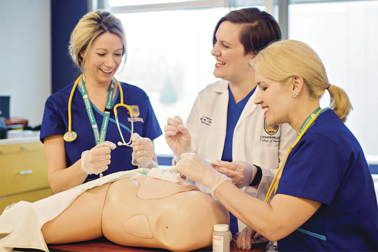 Nursing students in the Simcare center at Addison campus