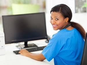 nurse at computer