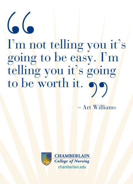 Graphic text of quote "I'm not telling you it's going to be easy. I'm telling you it's going to be worth it." - Art Williams