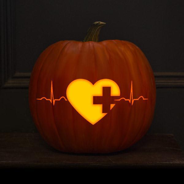 pumpkin with heart and heartbeat design