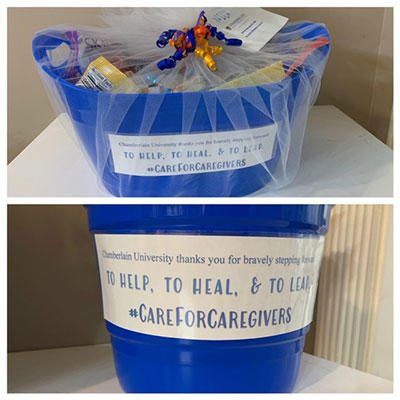Chamberlain University care packages for caregivers #CareForCaregivers